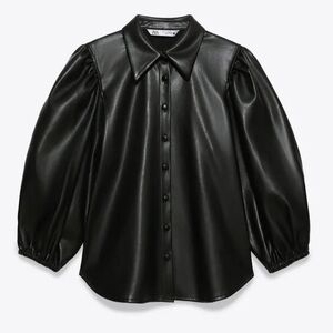 ZARA Black faux Leather Shirt, S